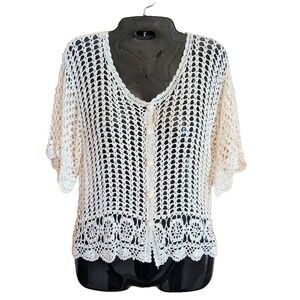 Kroshetta by Papillon Women Boho Crochet Top S Short Sleeve Festival Cottagecore